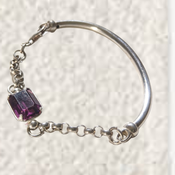Jewelry - ✓🔴I15/$25. ~Silver Bracelet with Purple CZ Stone